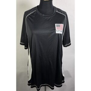 US Flag USA Mens XL BLACK/ WHITE Short Sleeve Activewear Shirt Polyester/Spandex